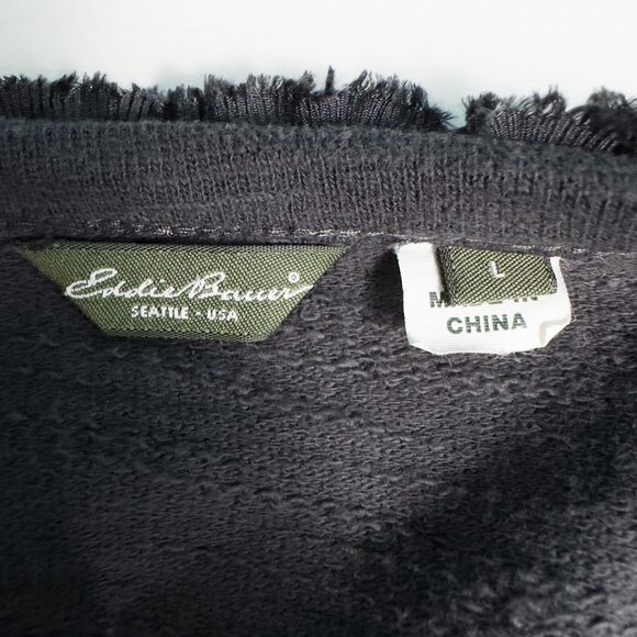 Eddie Bauer Floral Ribbon Trim Slub Knit Button Cardigan Womens Large Gray Boho - Picture 3 of 16